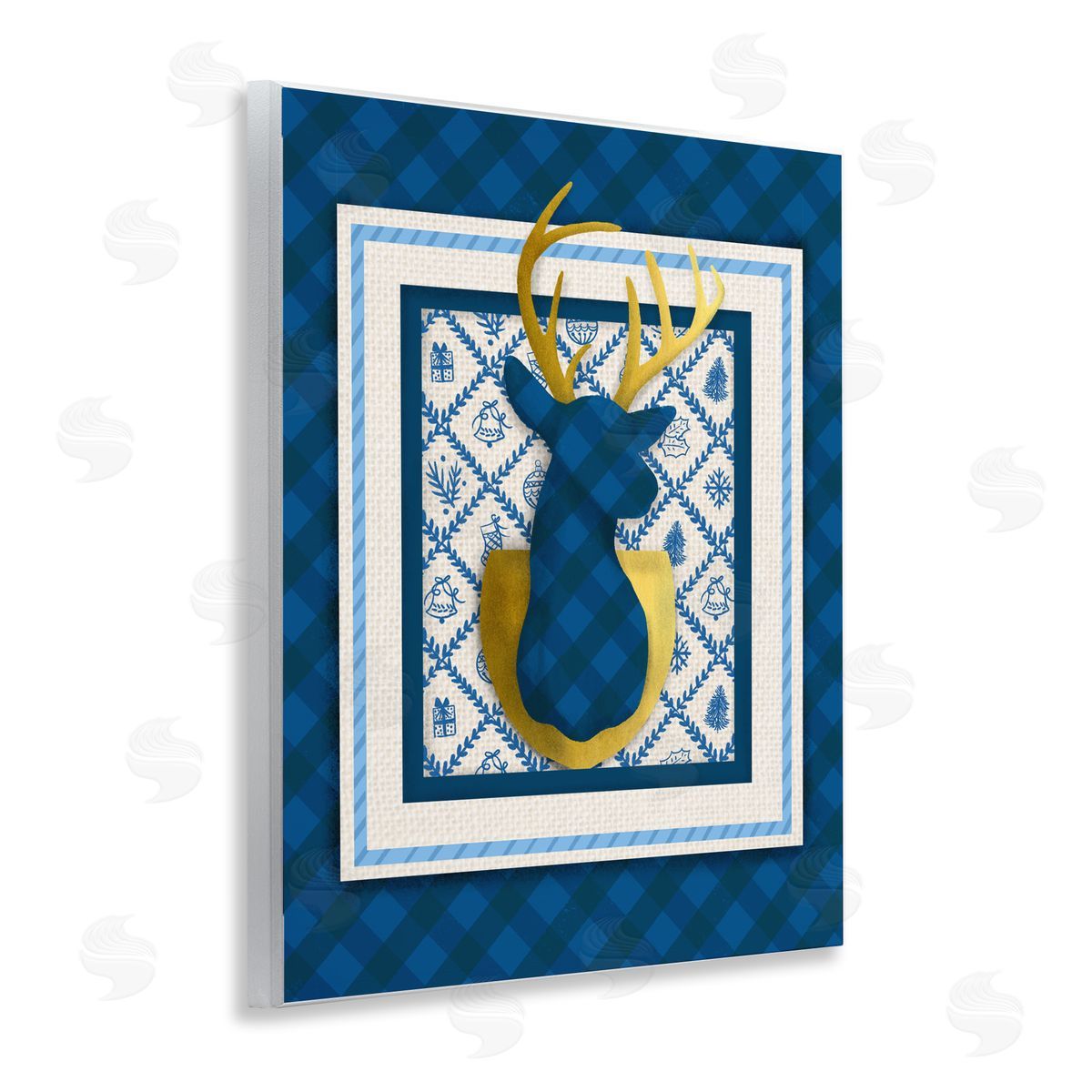 Jilly Jack Designs Winter Plaid Deer Gold Detail Canvas Wall Art Print