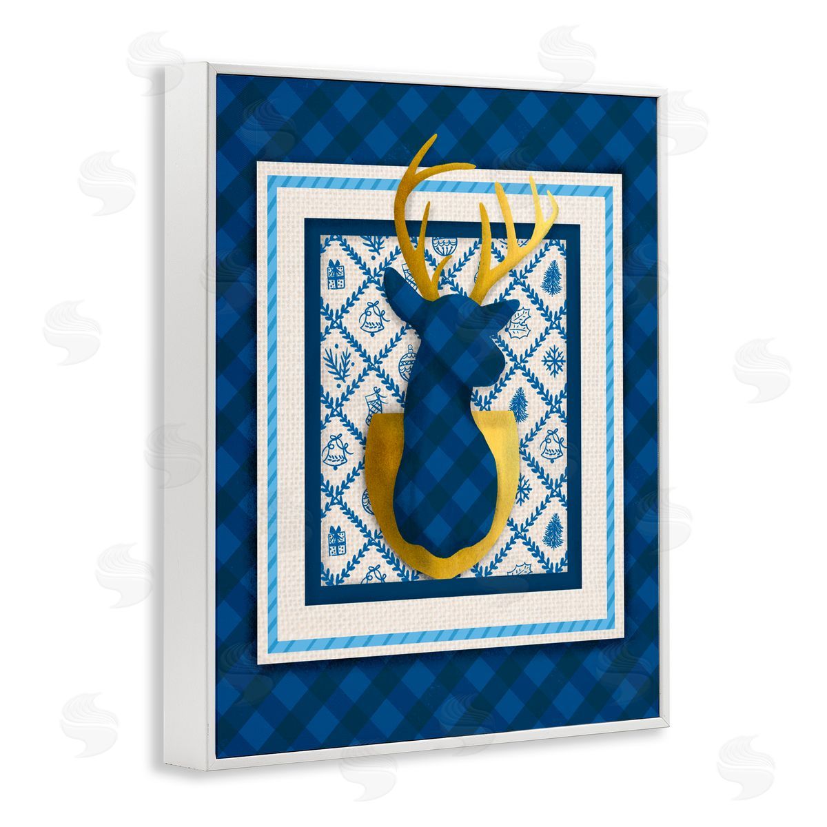 Jilly Jack Designs Winter Plaid Deer Gold Detail Canvas Wall Art Print