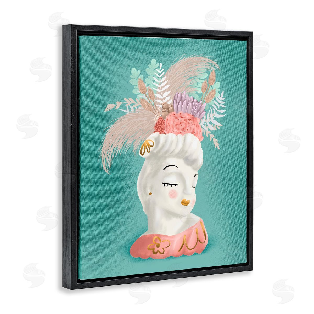 Jilly Jack Designs Vintage Lady with Boho Flowers Canvas Wall Art Print