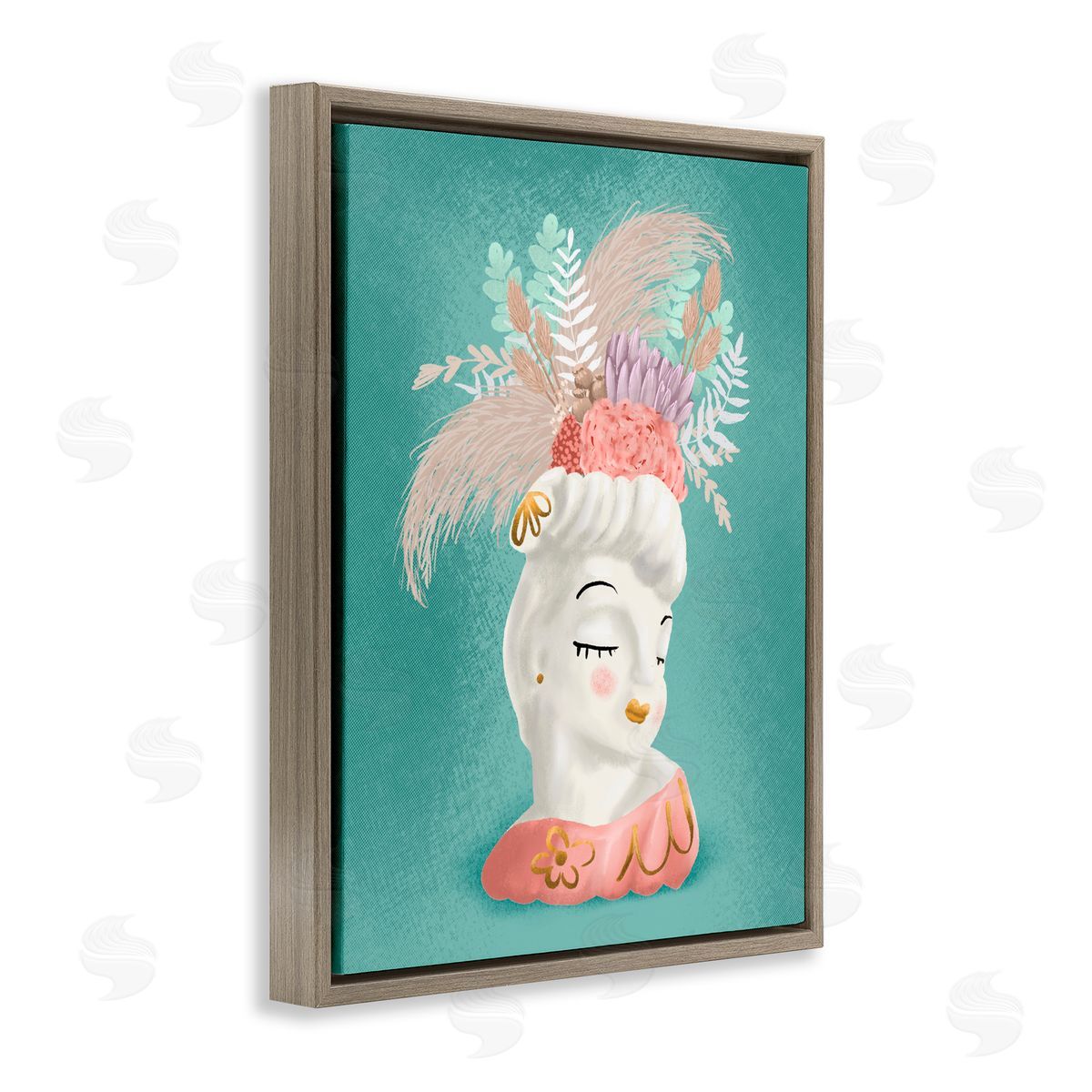 Jilly Jack Designs Vintage Lady with Boho Flowers Canvas Wall Art Print