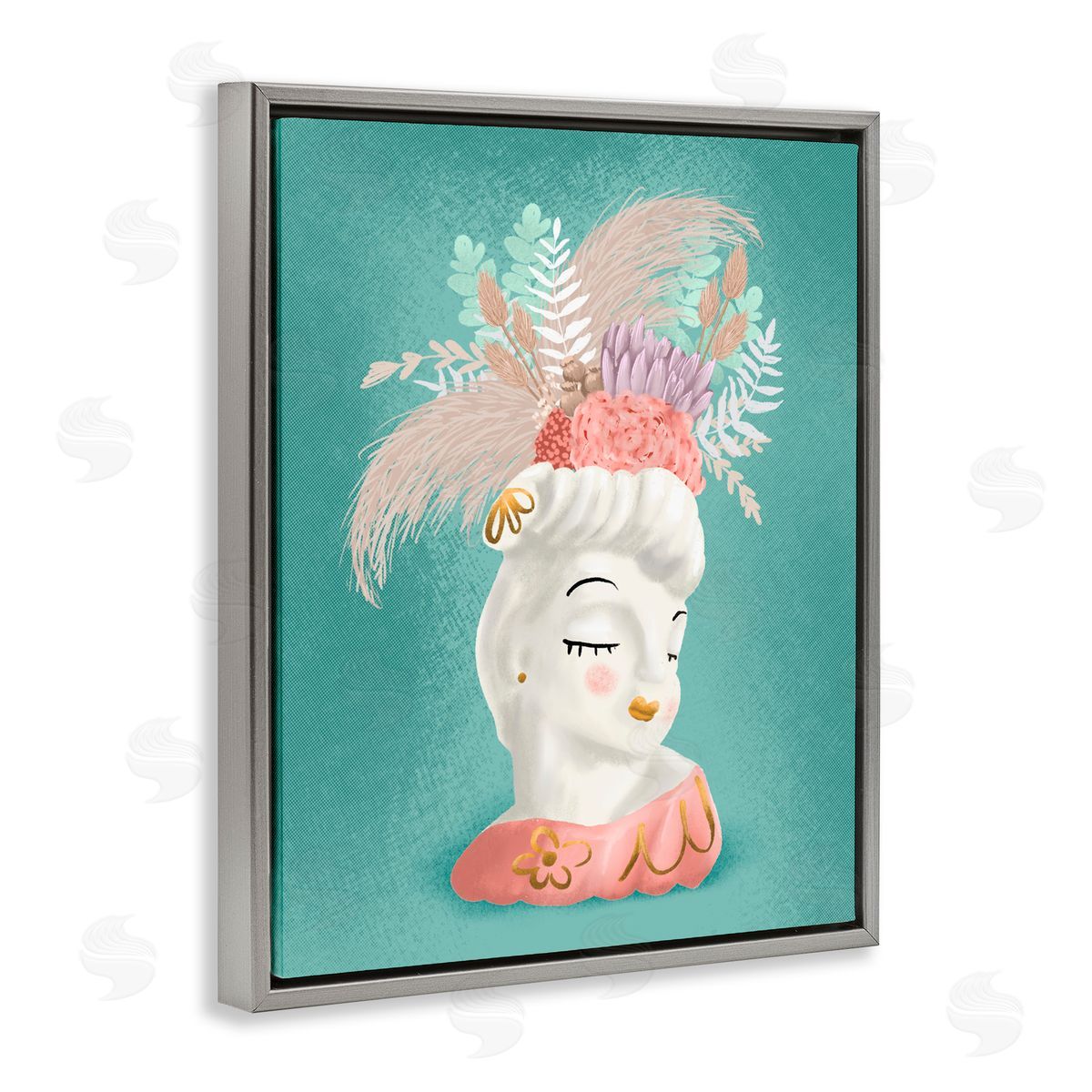 Jilly Jack Designs Vintage Lady with Boho Flowers Canvas Wall Art Print