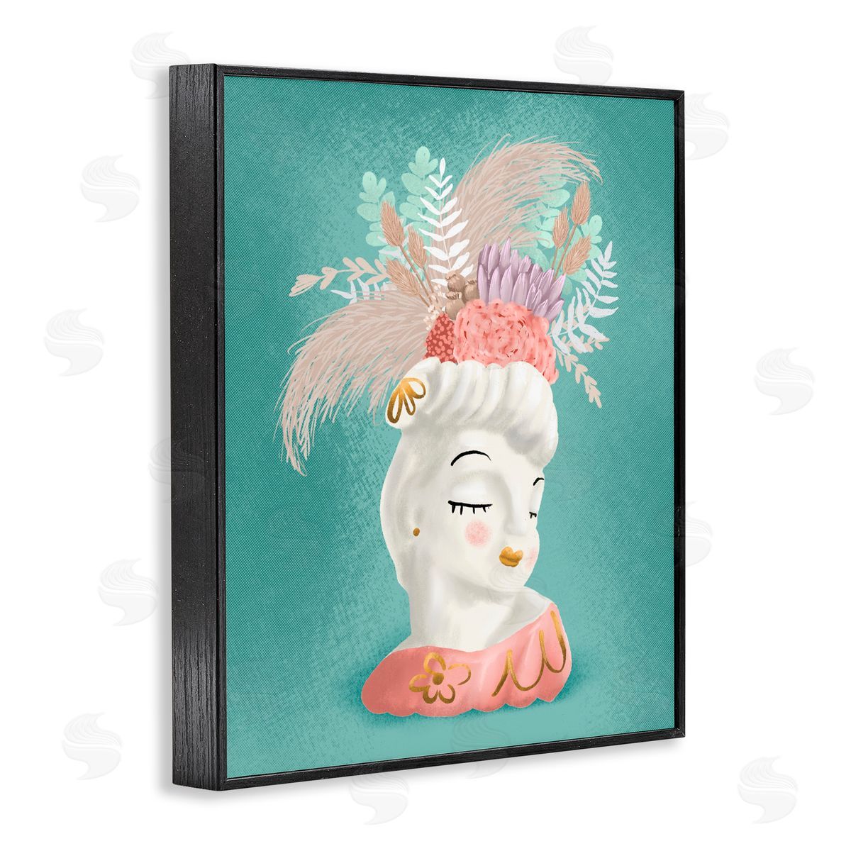 Jilly Jack Designs Vintage Lady with Boho Flowers Canvas Wall Art Print