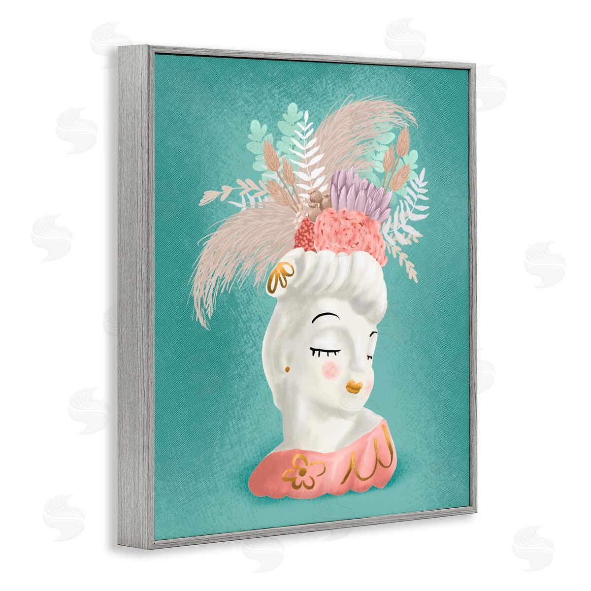 Jilly Jack Designs Vintage Lady with Boho Flowers Canvas Wall Art Print