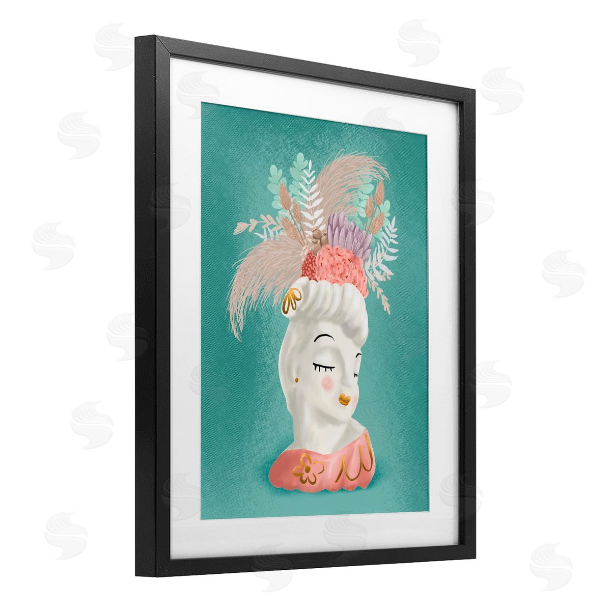 Jilly Jack Designs Vintage Lady with Boho Flowers Canvas Wall Art Print