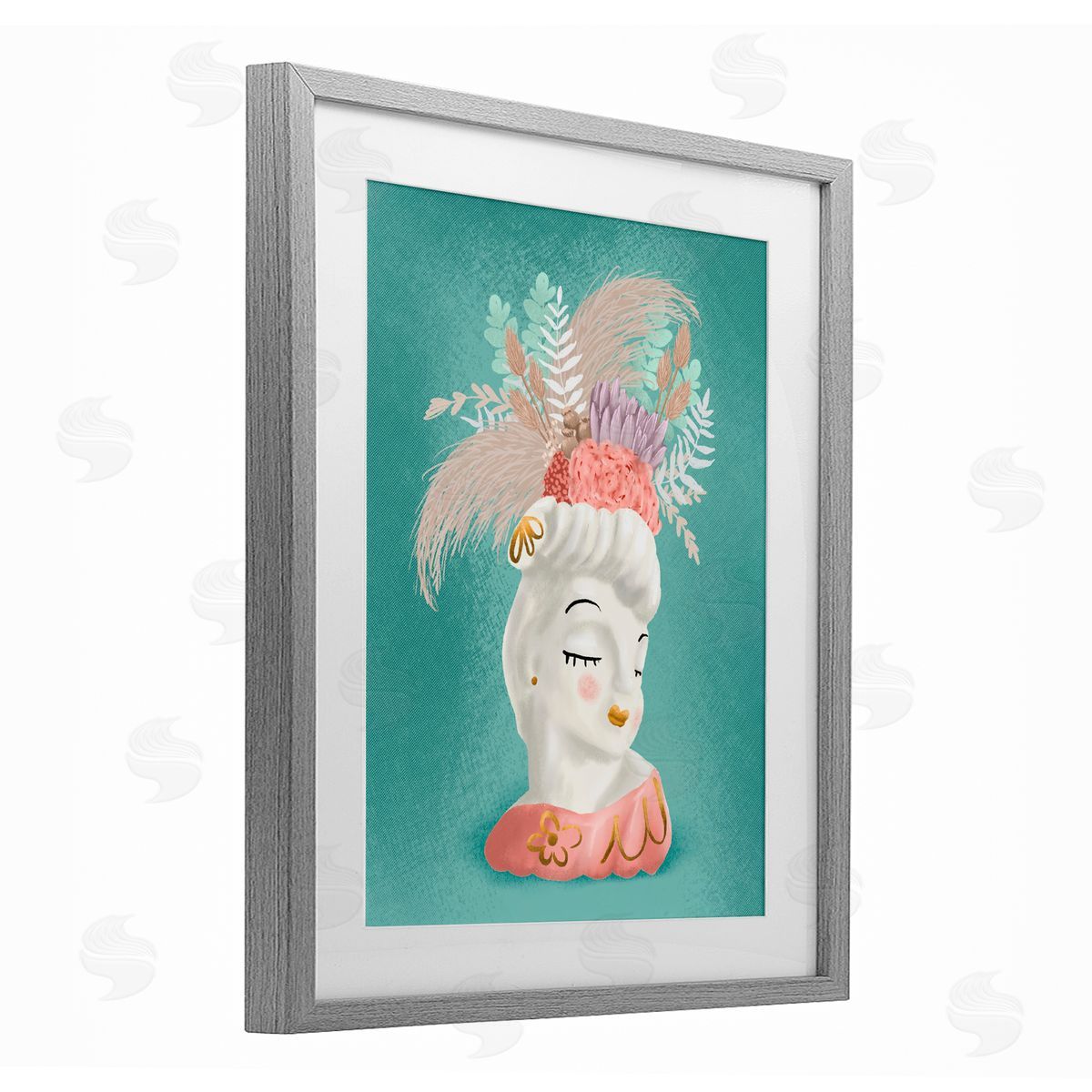 Jilly Jack Designs Vintage Lady with Boho Flowers Canvas Wall Art Print