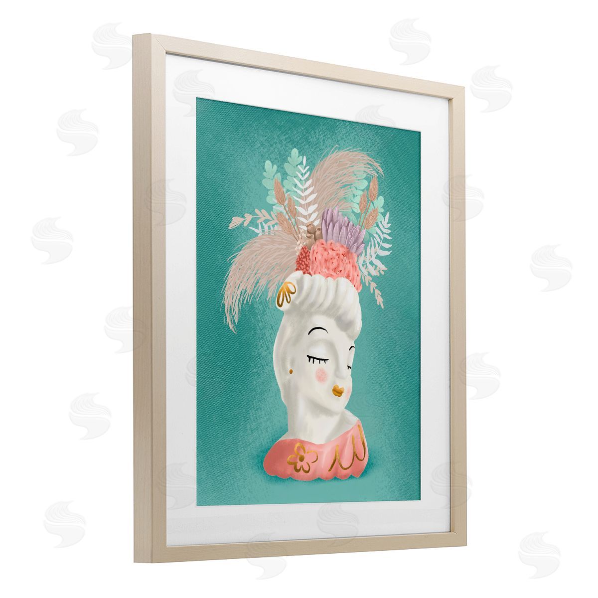 Jilly Jack Designs Vintage Lady with Boho Flowers Canvas Wall Art Print