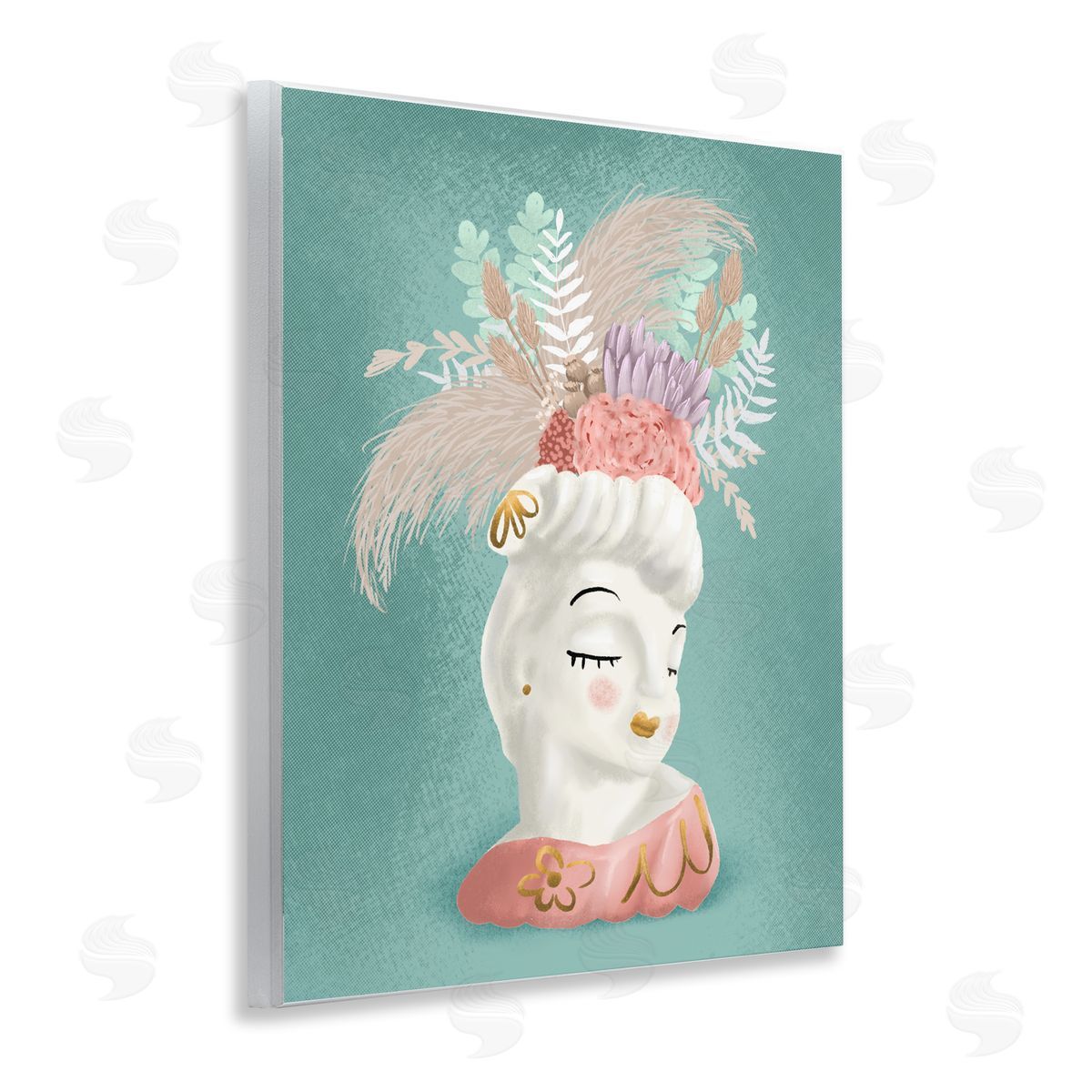 Jilly Jack Designs Vintage Lady with Boho Flowers Canvas Wall Art Print