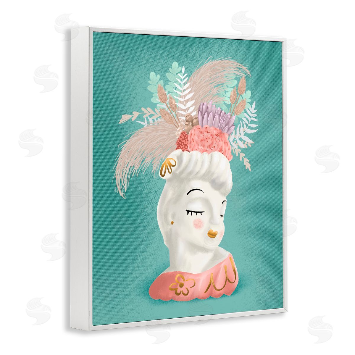 Jilly Jack Designs Vintage Lady with Boho Flowers Canvas Wall Art Print