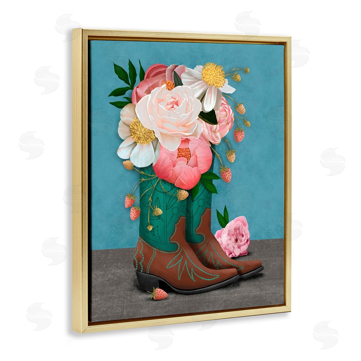 Jilly Jack Designs Western Boots & Peonies Canvas Wall Art Print