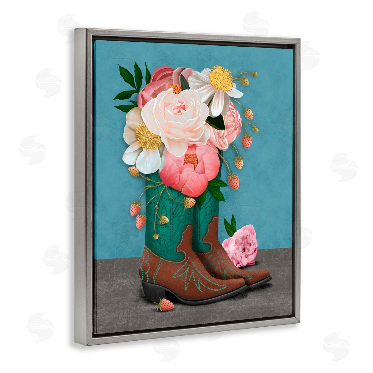 Jilly Jack Designs Western Boots & Peonies Canvas Wall Art Print