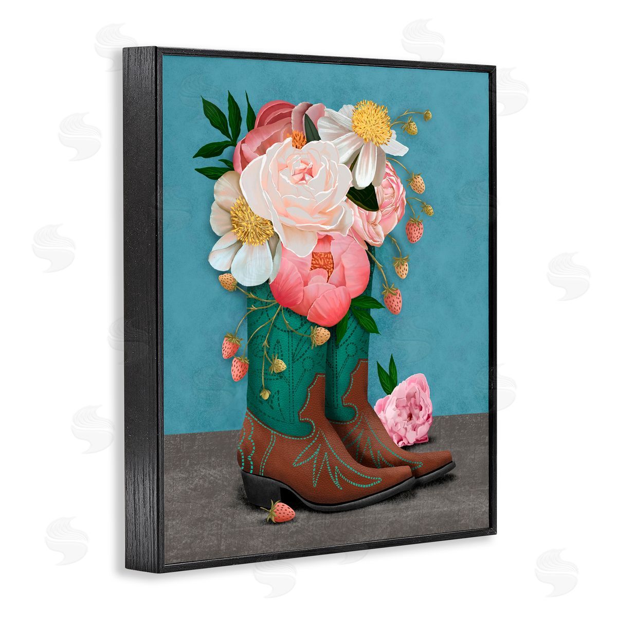 Jilly Jack Designs Western Boots & Peonies Canvas Wall Art Print