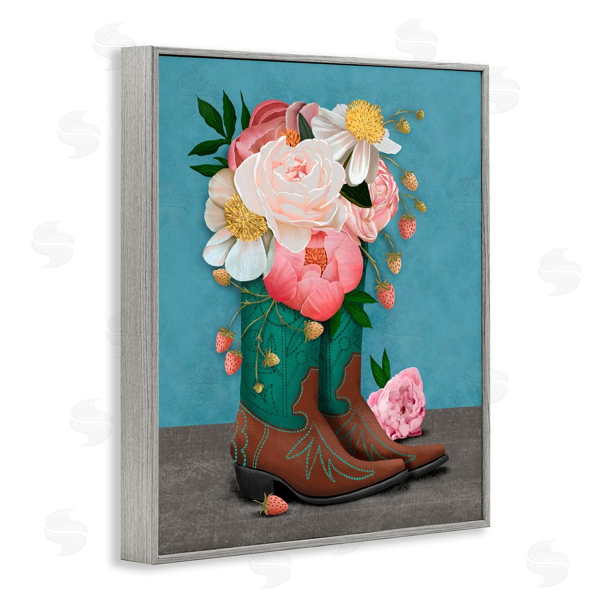 Jilly Jack Designs Western Boots & Peonies Canvas Wall Art Print