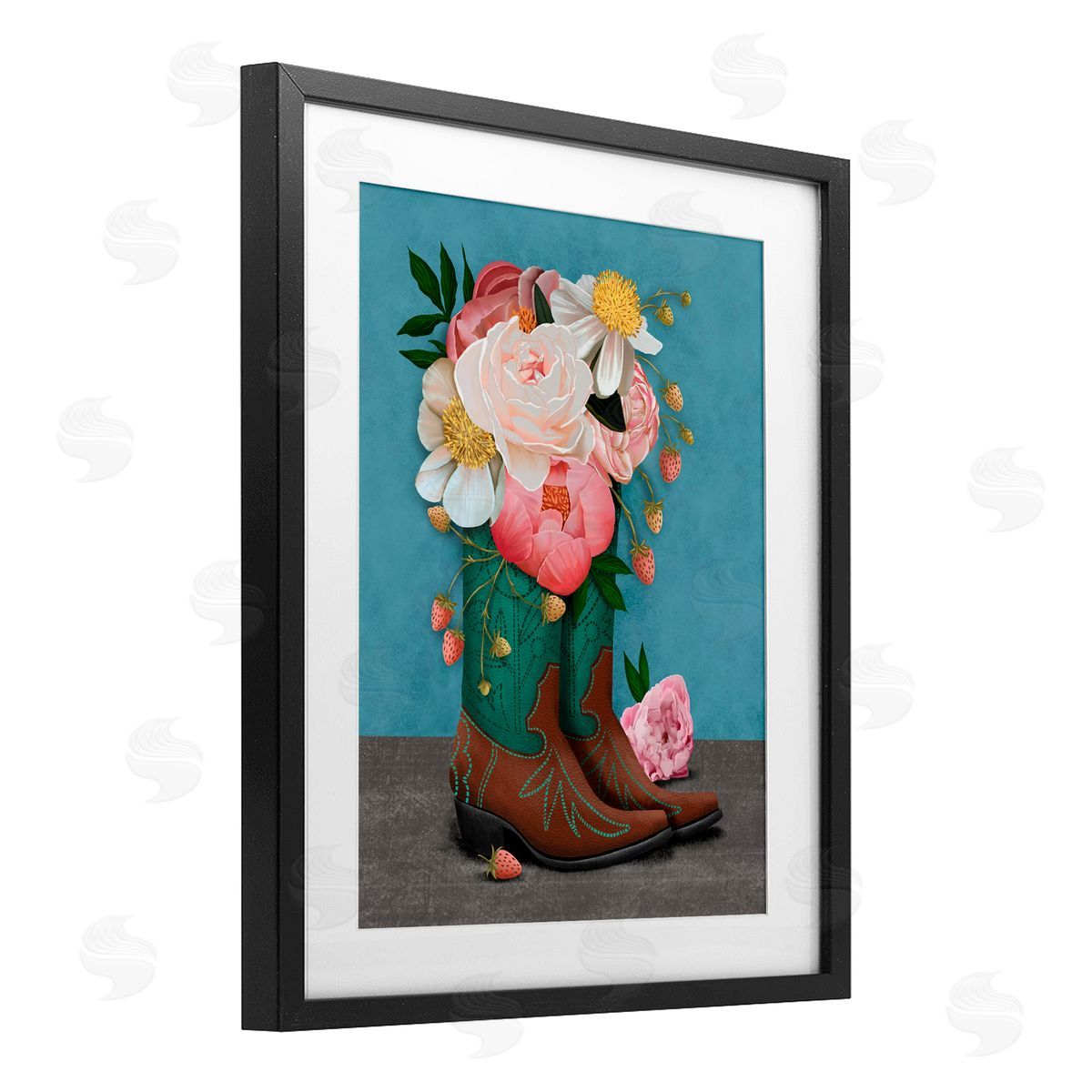 Jilly Jack Designs Western Boots & Peonies Canvas Wall Art Print