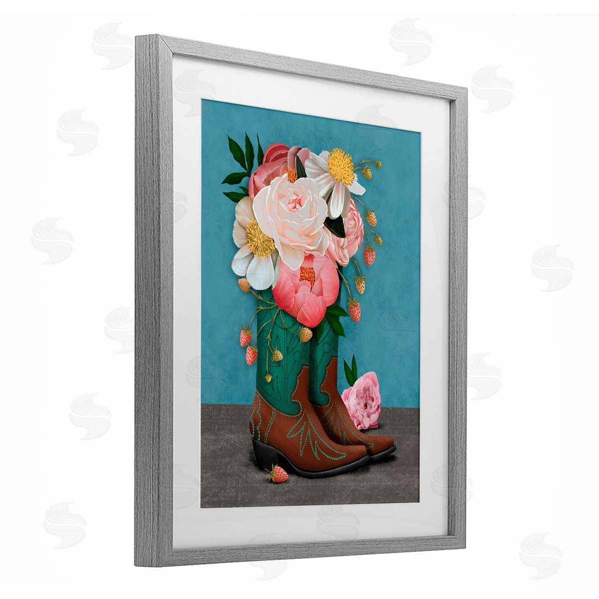 Jilly Jack Designs Western Boots & Peonies Canvas Wall Art Print