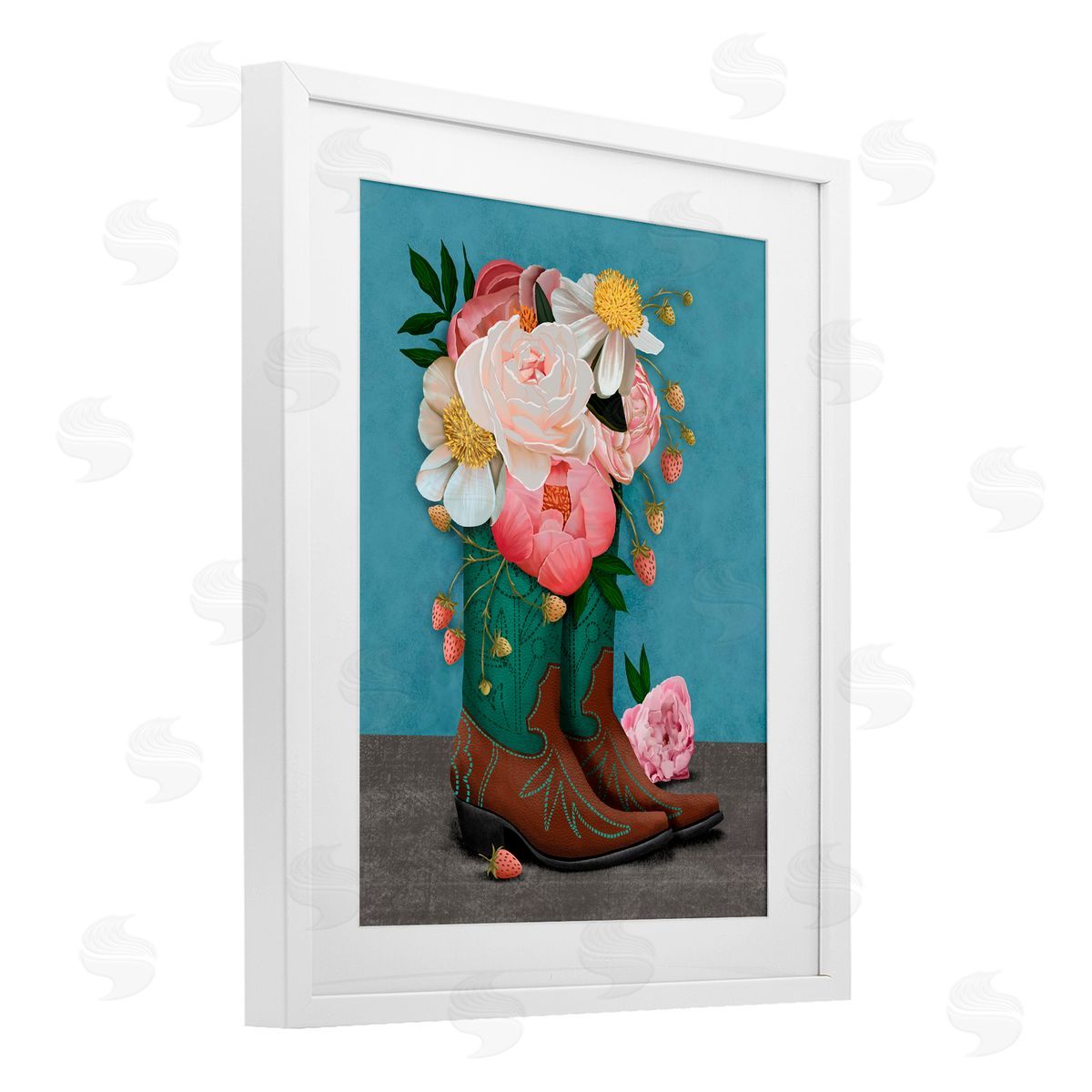 Jilly Jack Designs Western Boots & Peonies Canvas Wall Art Print