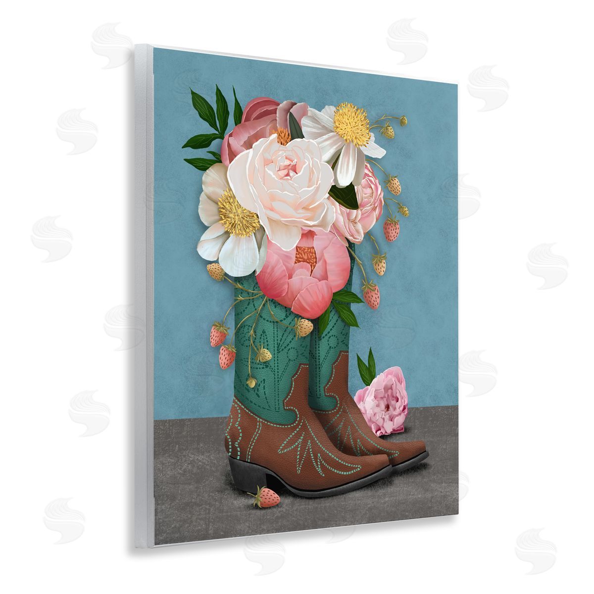 Jilly Jack Designs Western Boots & Peonies Canvas Wall Art Print