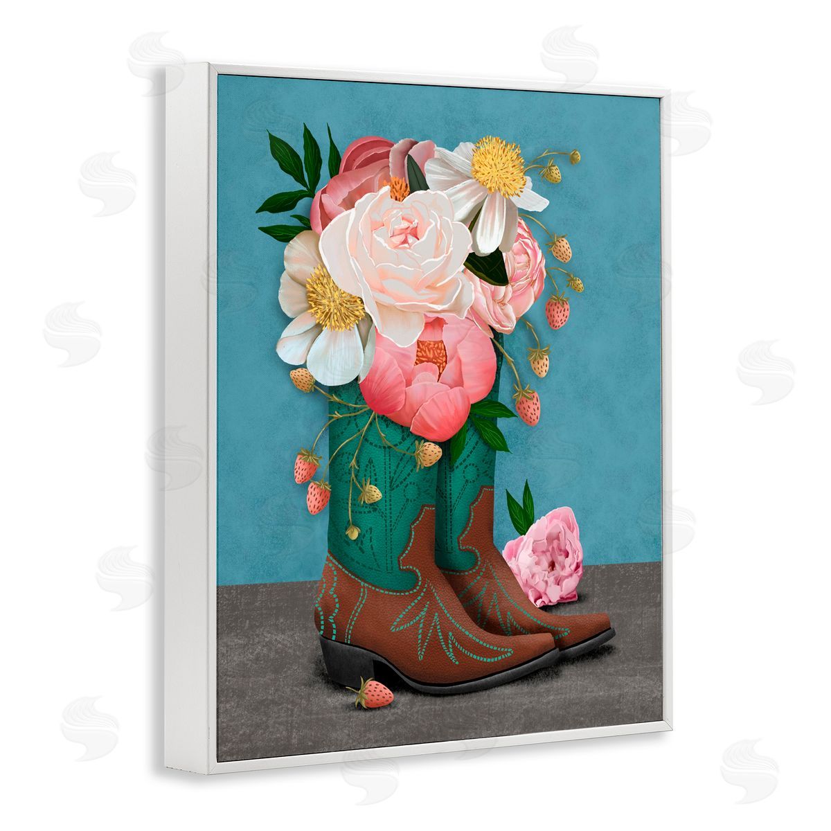 Jilly Jack Designs Western Boots & Peonies Canvas Wall Art Print