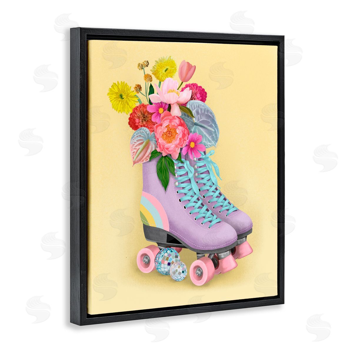 Jilly Jack Designs Disco Roller Skate Flowers Canvas Wall Art Print
