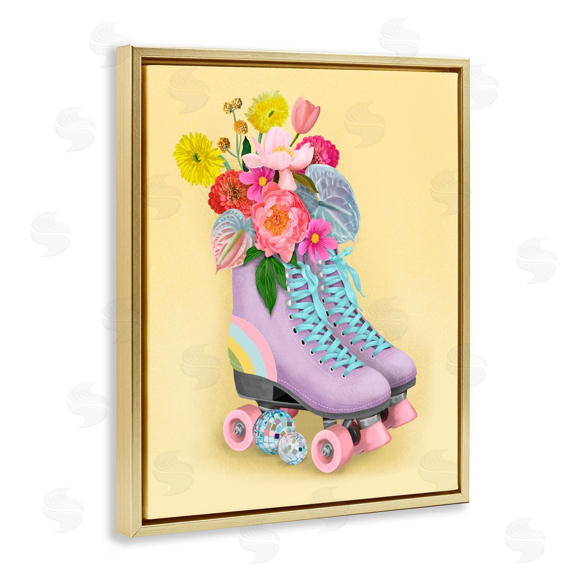 Jilly Jack Designs Disco Roller Skate Flowers Canvas Wall Art Print