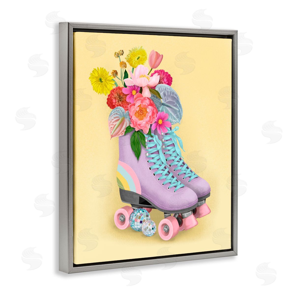 Jilly Jack Designs Disco Roller Skate Flowers Canvas Wall Art Print