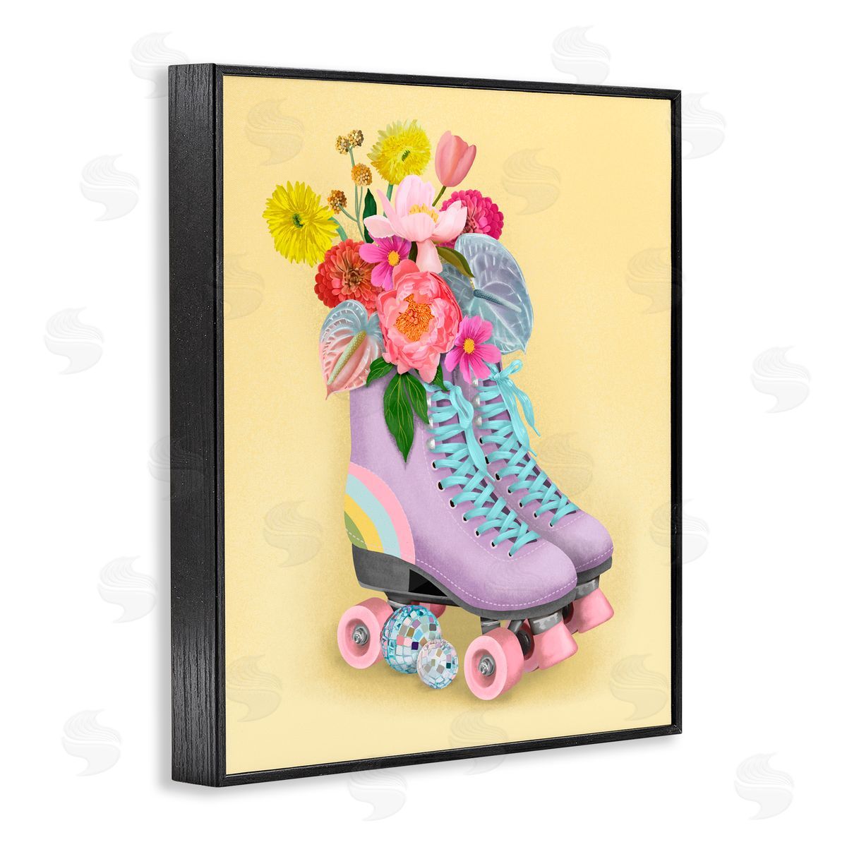 Jilly Jack Designs Disco Roller Skate Flowers Canvas Wall Art Print