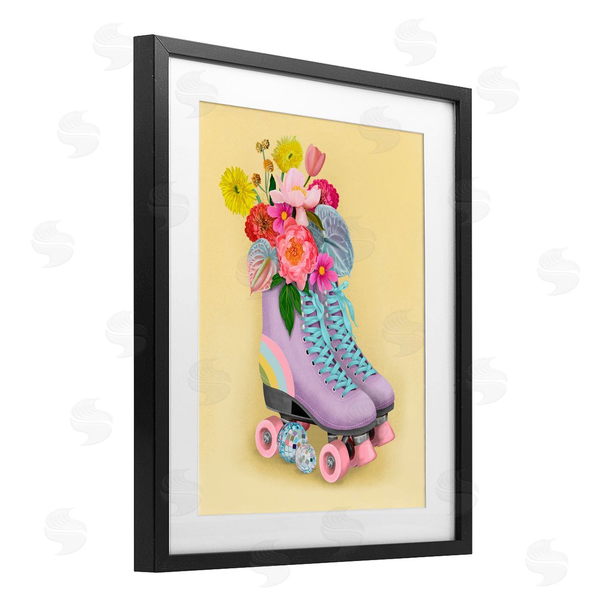 Jilly Jack Designs Disco Roller Skate Flowers Canvas Wall Art Print