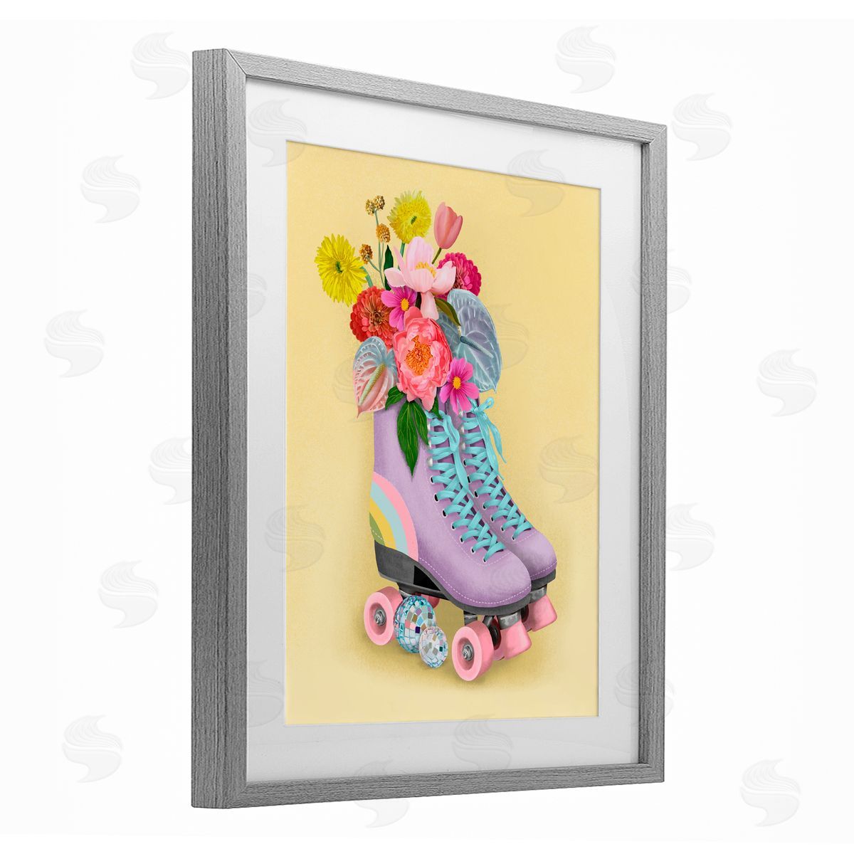 Jilly Jack Designs Disco Roller Skate Flowers Canvas Wall Art Print