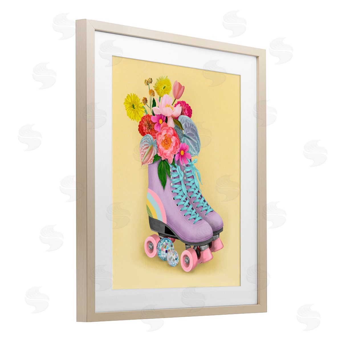 Jilly Jack Designs Disco Roller Skate Flowers Canvas Wall Art Print