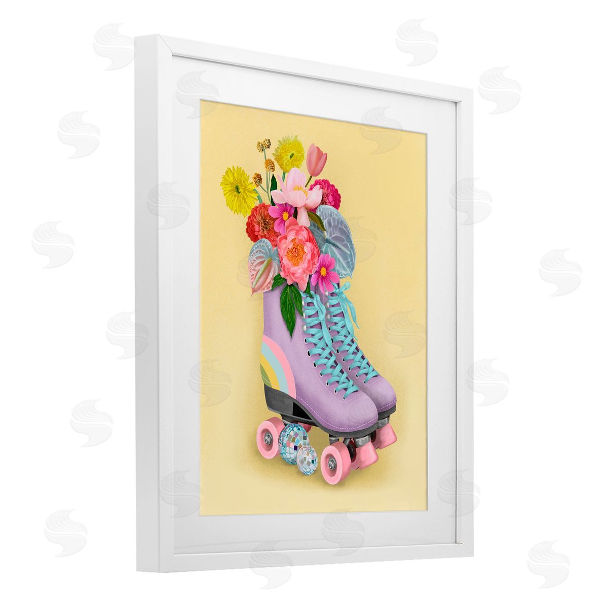 Jilly Jack Designs Disco Roller Skate Flowers Canvas Wall Art Print