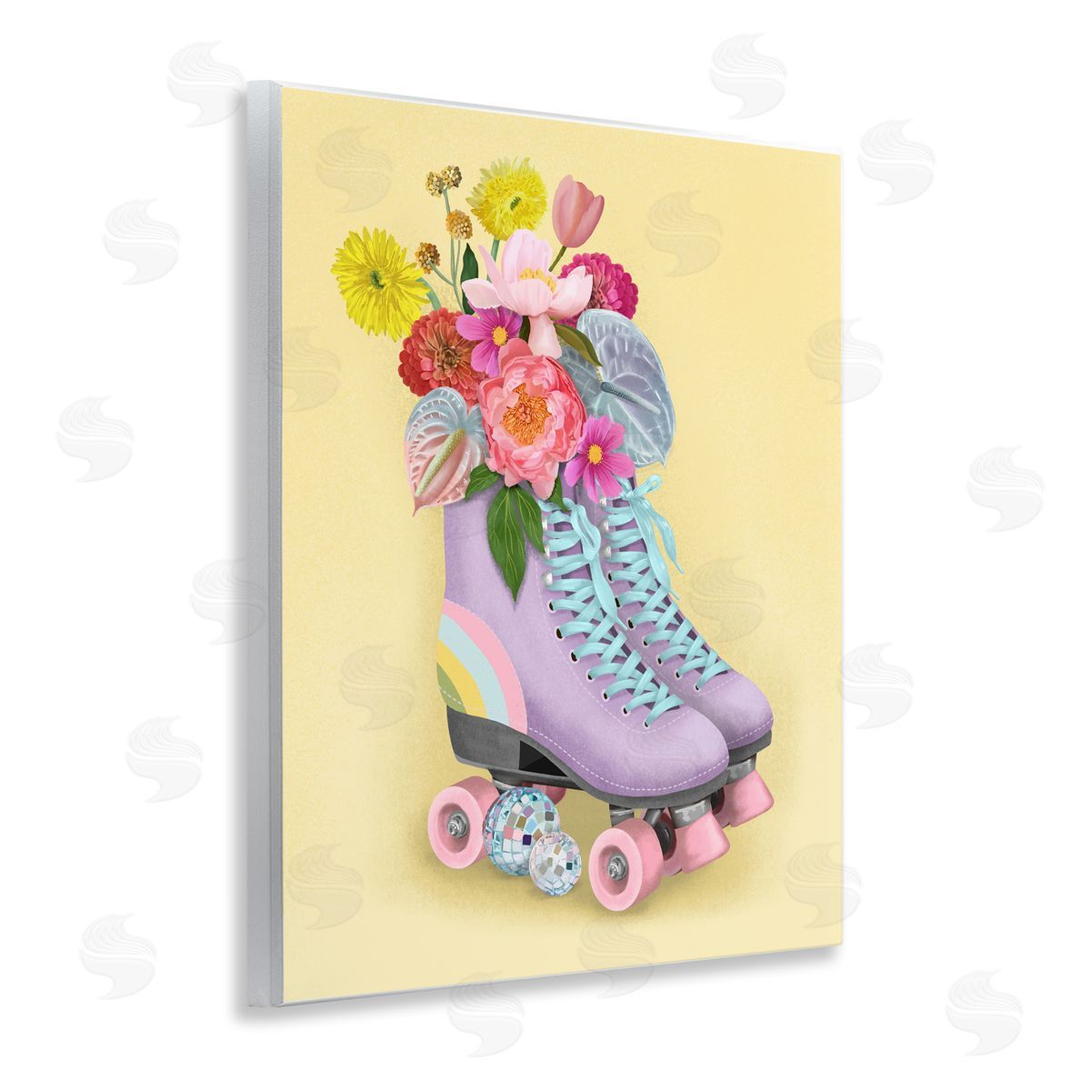 Jilly Jack Designs Disco Roller Skate Flowers Canvas Wall Art Print