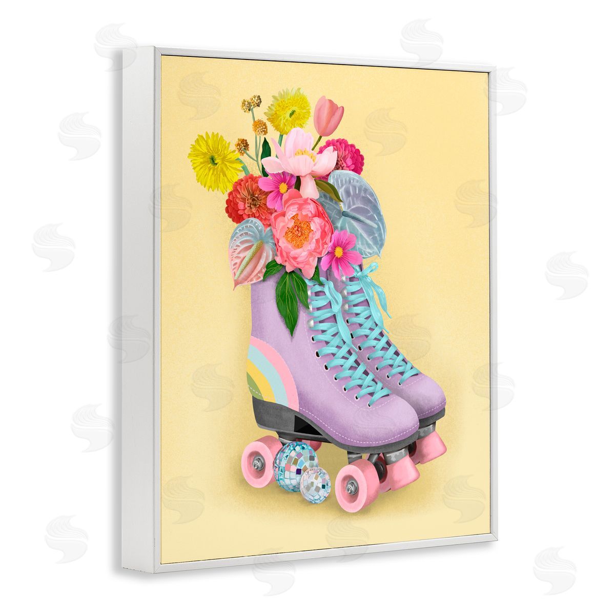 Jilly Jack Designs Disco Roller Skate Flowers Canvas Wall Art Print