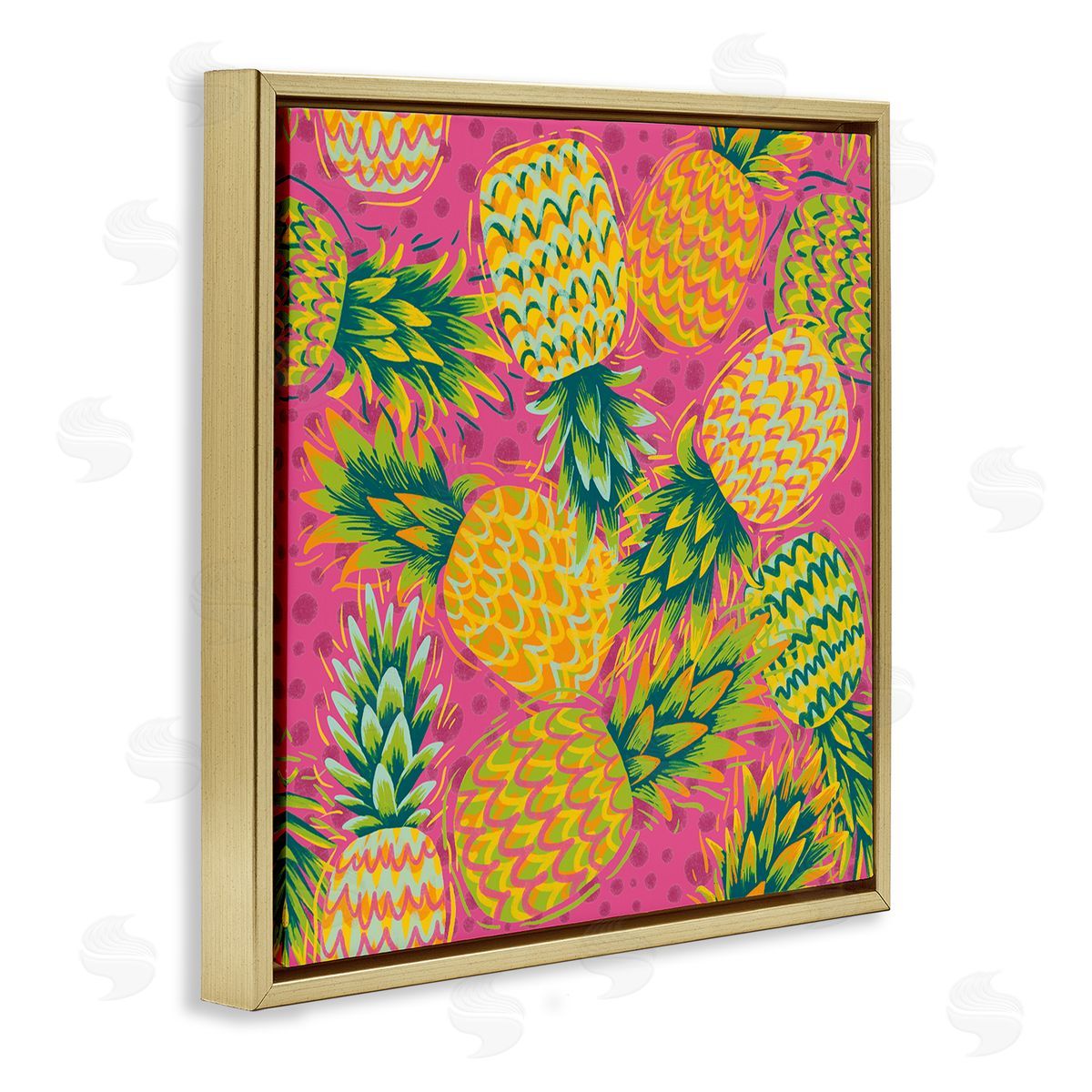 Jilly Jack Designs Tropical Pineapples on Purple Dots Canvas Wall Art Print