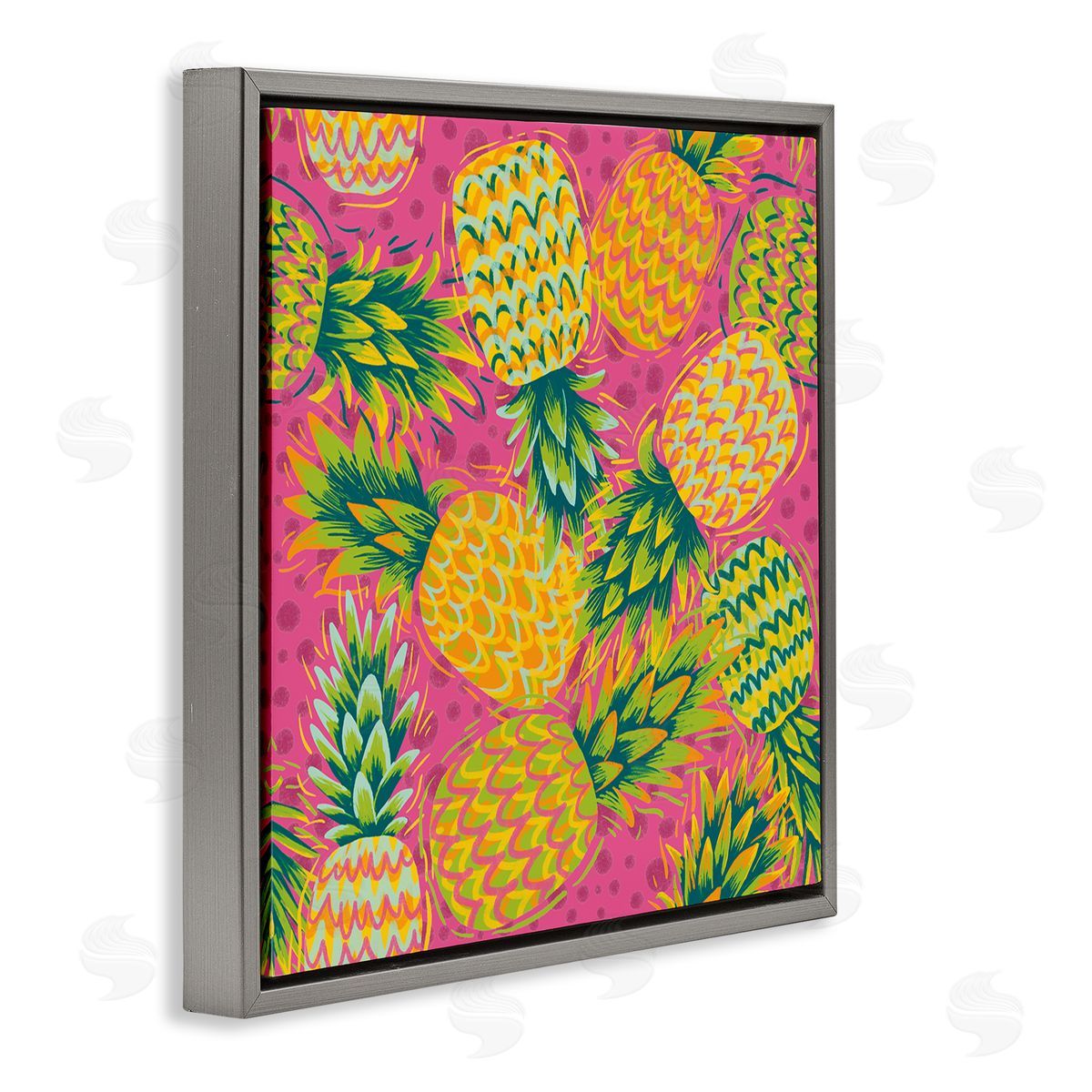 Jilly Jack Designs Tropical Pineapples on Purple Dots Canvas Wall Art Print