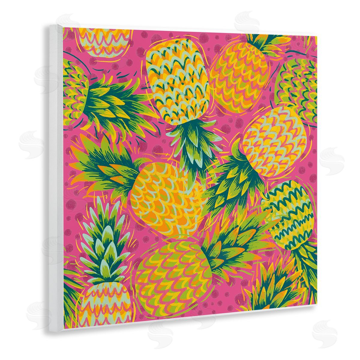 Jilly Jack Designs Tropical Pineapples on Purple Dots Canvas Wall Art Print