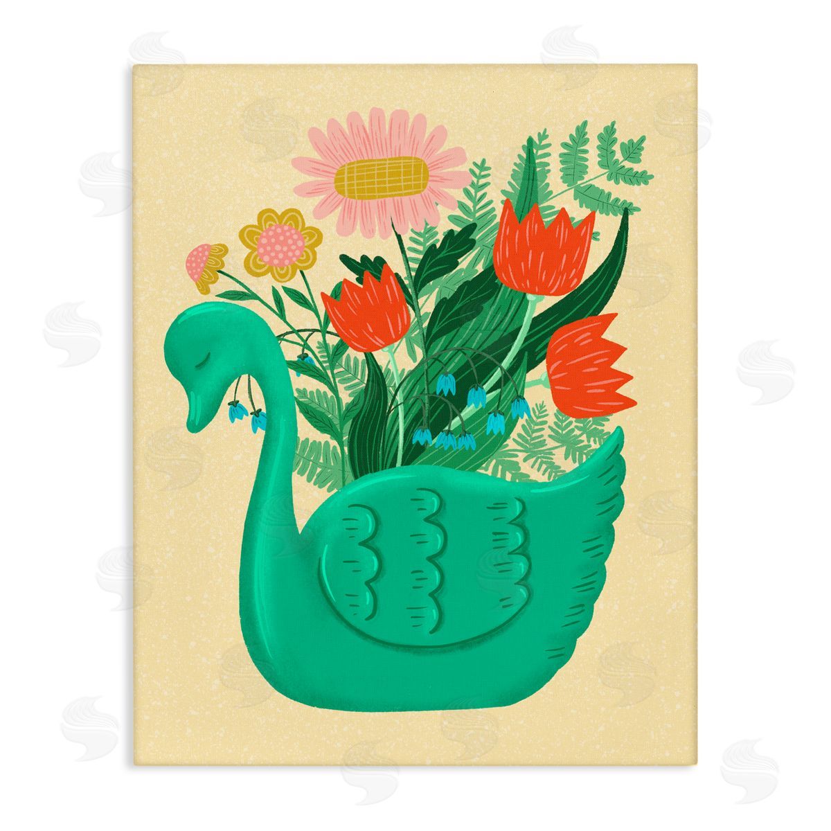 Jilly Jack Designs Spring Swan Flower Bouquet Canvas Wall Art Print