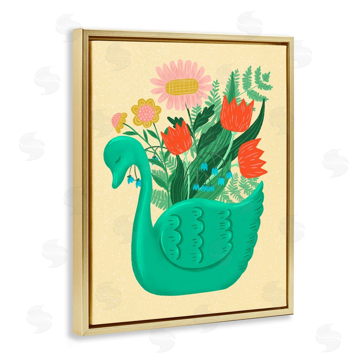 Jilly Jack Designs Spring Swan Flower Bouquet Canvas Wall Art Print