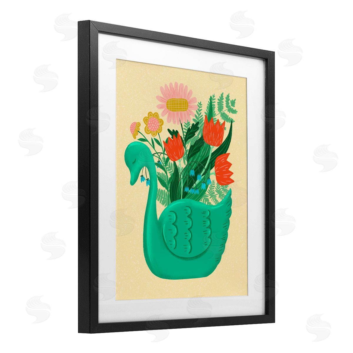 Jilly Jack Designs Spring Swan Flower Bouquet Canvas Wall Art Print