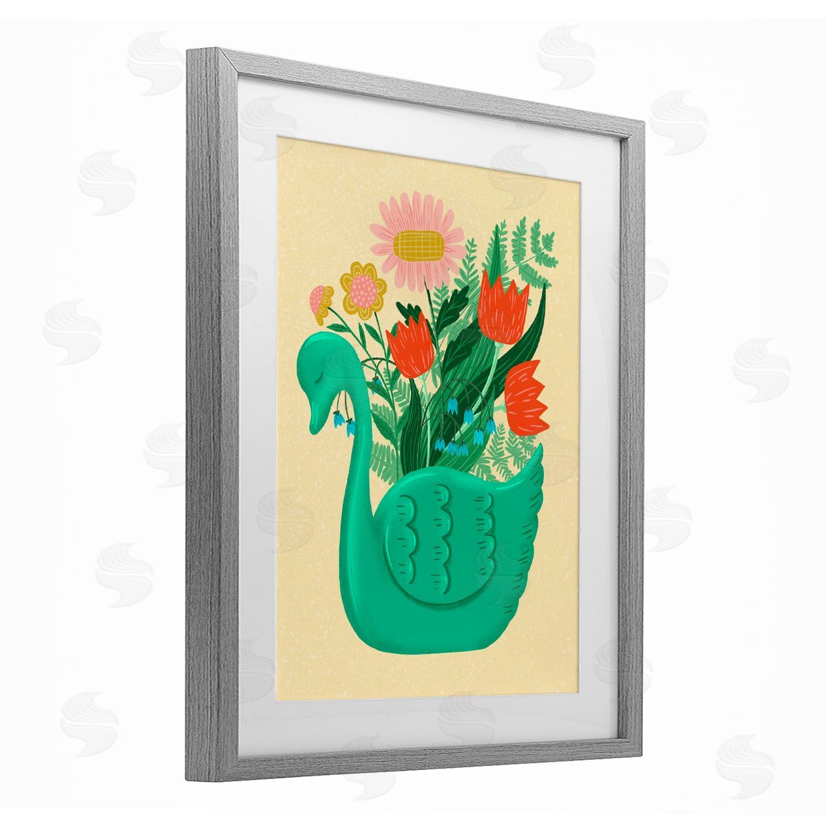 Jilly Jack Designs Spring Swan Flower Bouquet Canvas Wall Art Print
