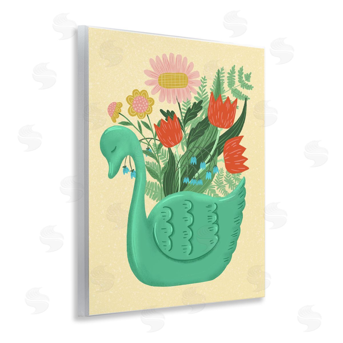 Jilly Jack Designs Spring Swan Flower Bouquet Canvas Wall Art Print