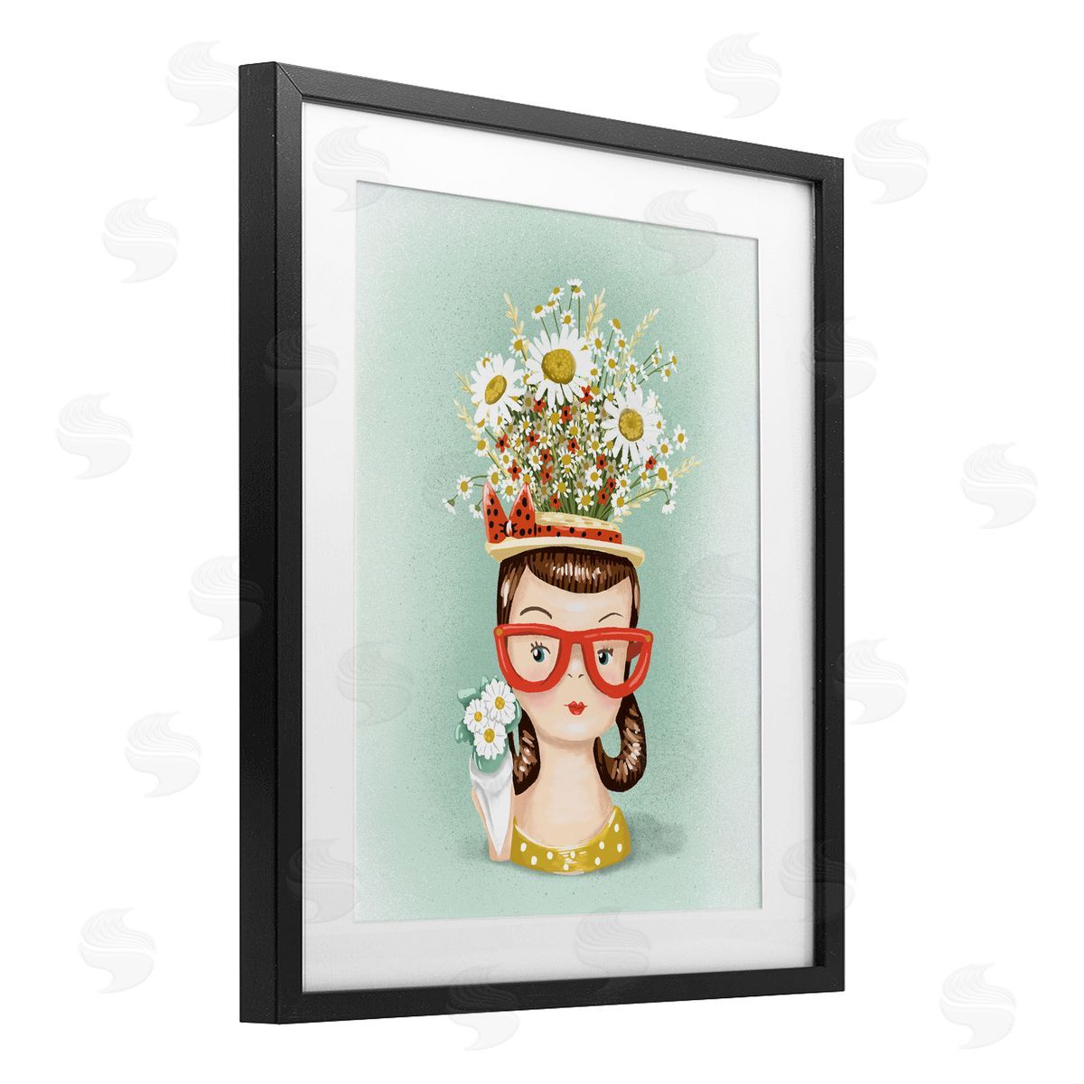 Jilly Jack Designs Vintage Planter Girl with Daisies Canvas Wall Art Print