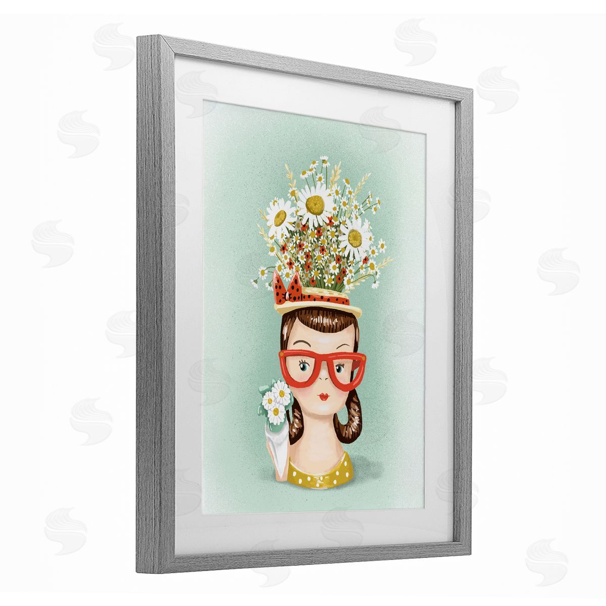 Jilly Jack Designs Vintage Planter Girl with Daisies Canvas Wall Art Print