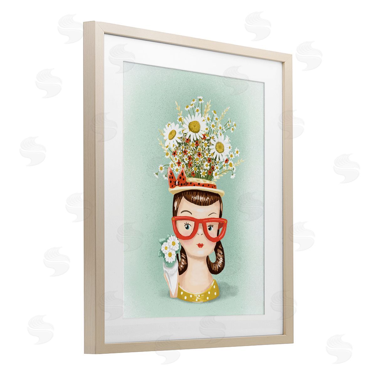 Jilly Jack Designs Vintage Planter Girl with Daisies Canvas Wall Art Print