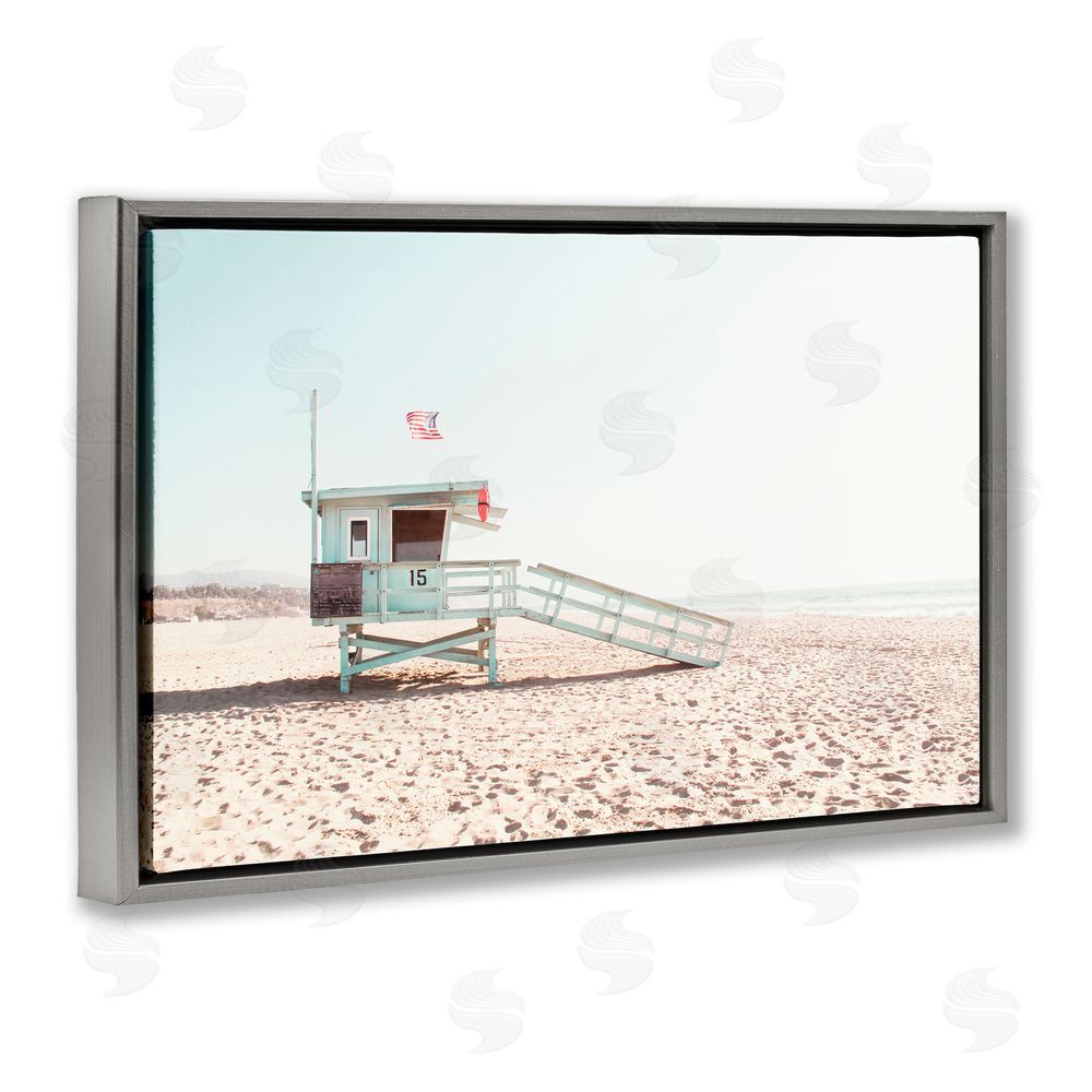 Sisi and Seb Lifeguard Hut Sunny Day Gray Floating Frame Canvas Wall Art Print