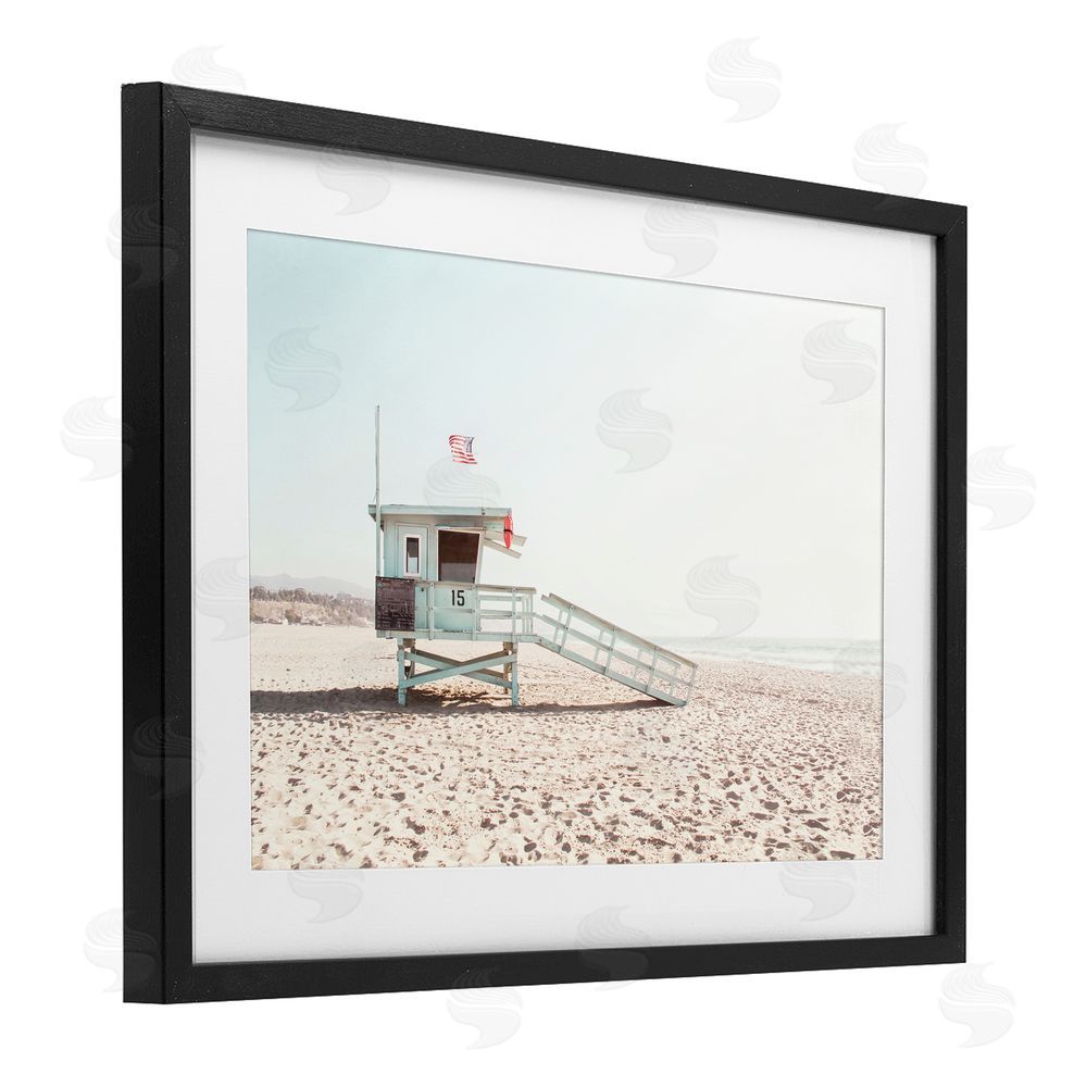 Sisi and Seb Lifeguard Hut Sunny Day Black Framed Print Under Glass Wall Art