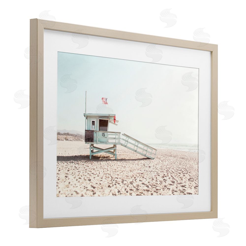 Sisi and Seb Lifeguard Hut Sunny Day Brown Framed Print Under Glass Wall Art