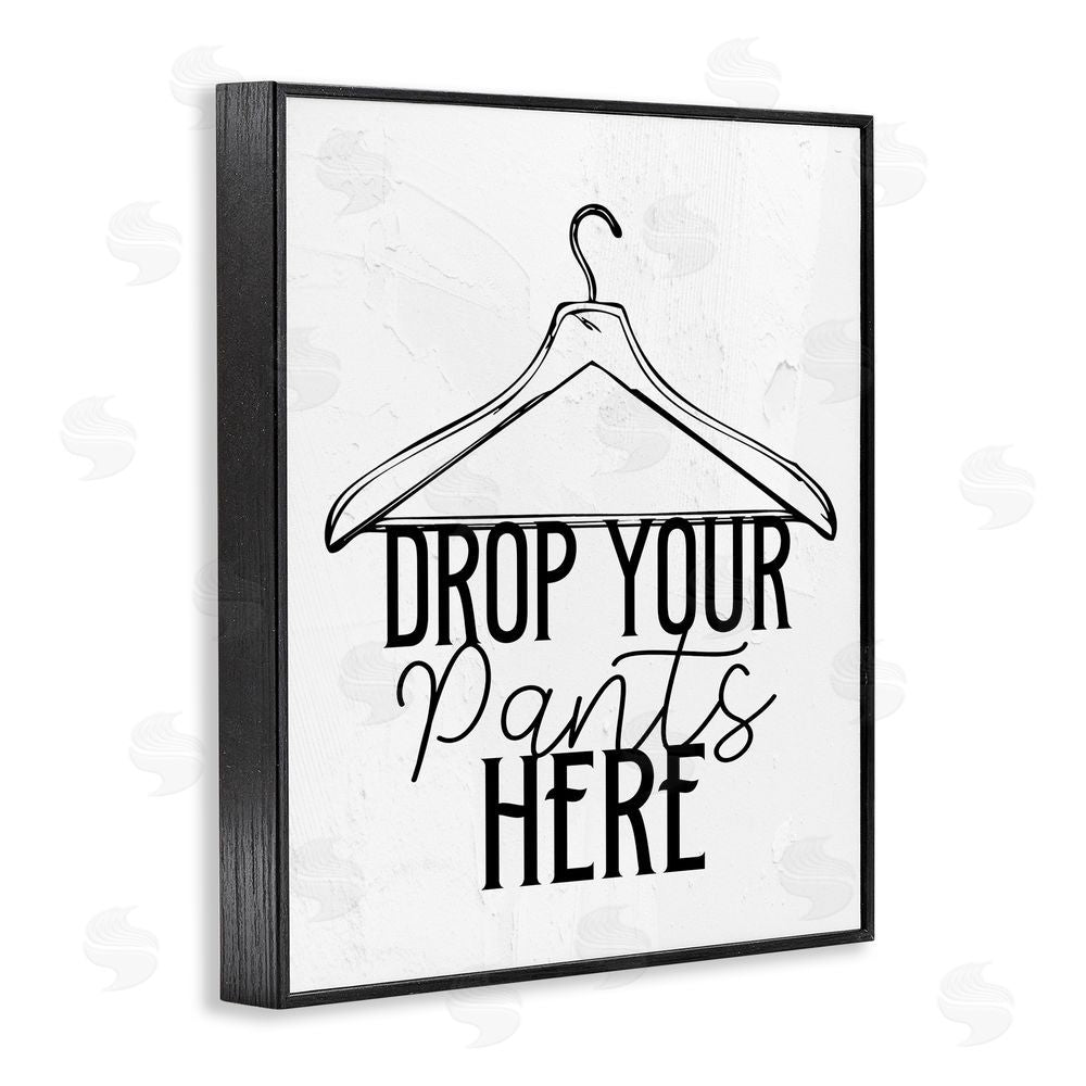 Kim Allen Drop Pants Here with Hanger Black Framed Giclee Print Wall Art