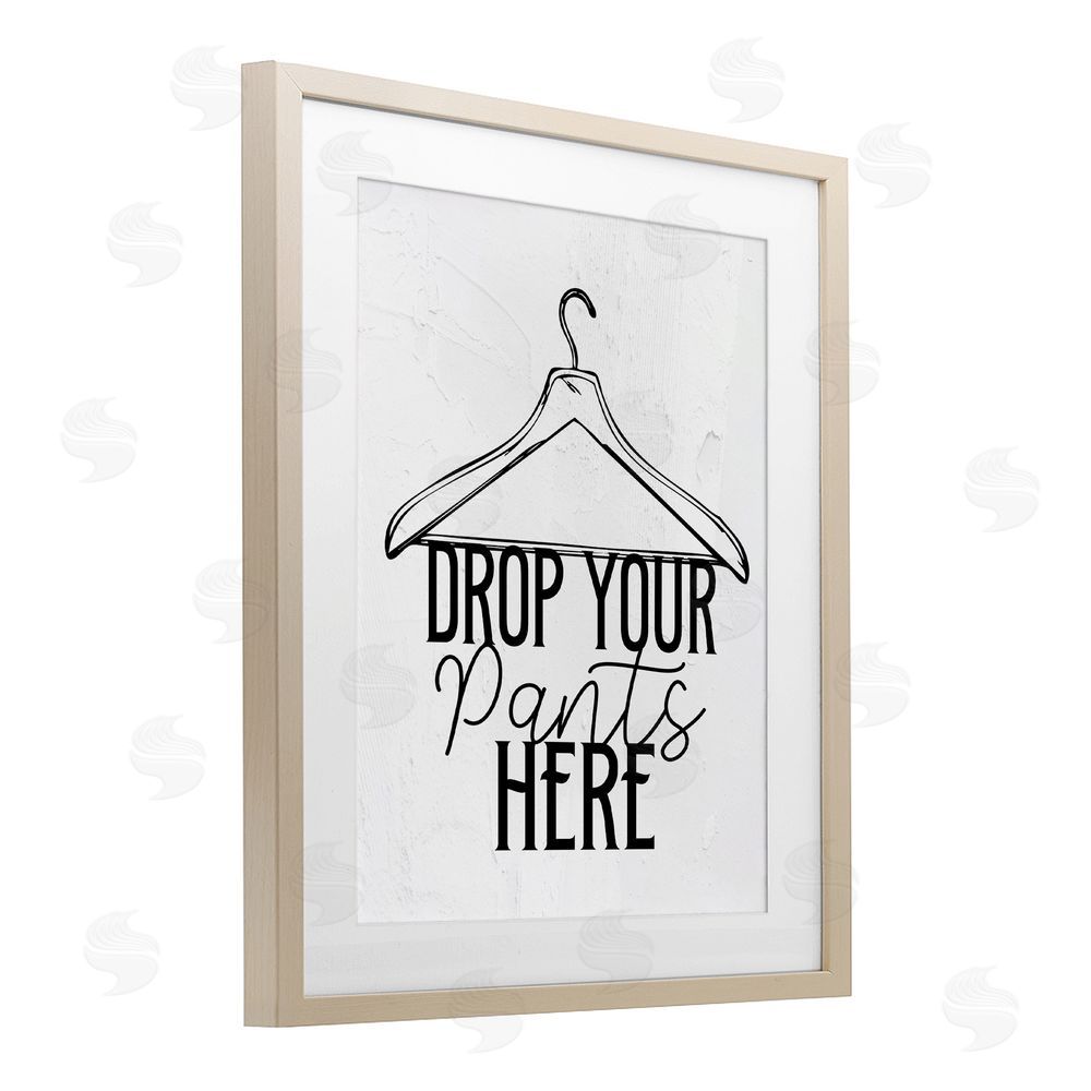 Kim Allen Drop Pants Here with Hanger Brown Framed Print Under Glass Wall Art
