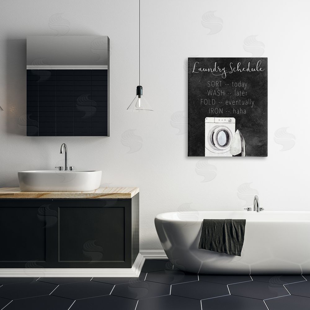 Kim Allen Lazy Laundry Schedule Humor Stretched Canvas Wall Art Print in Room