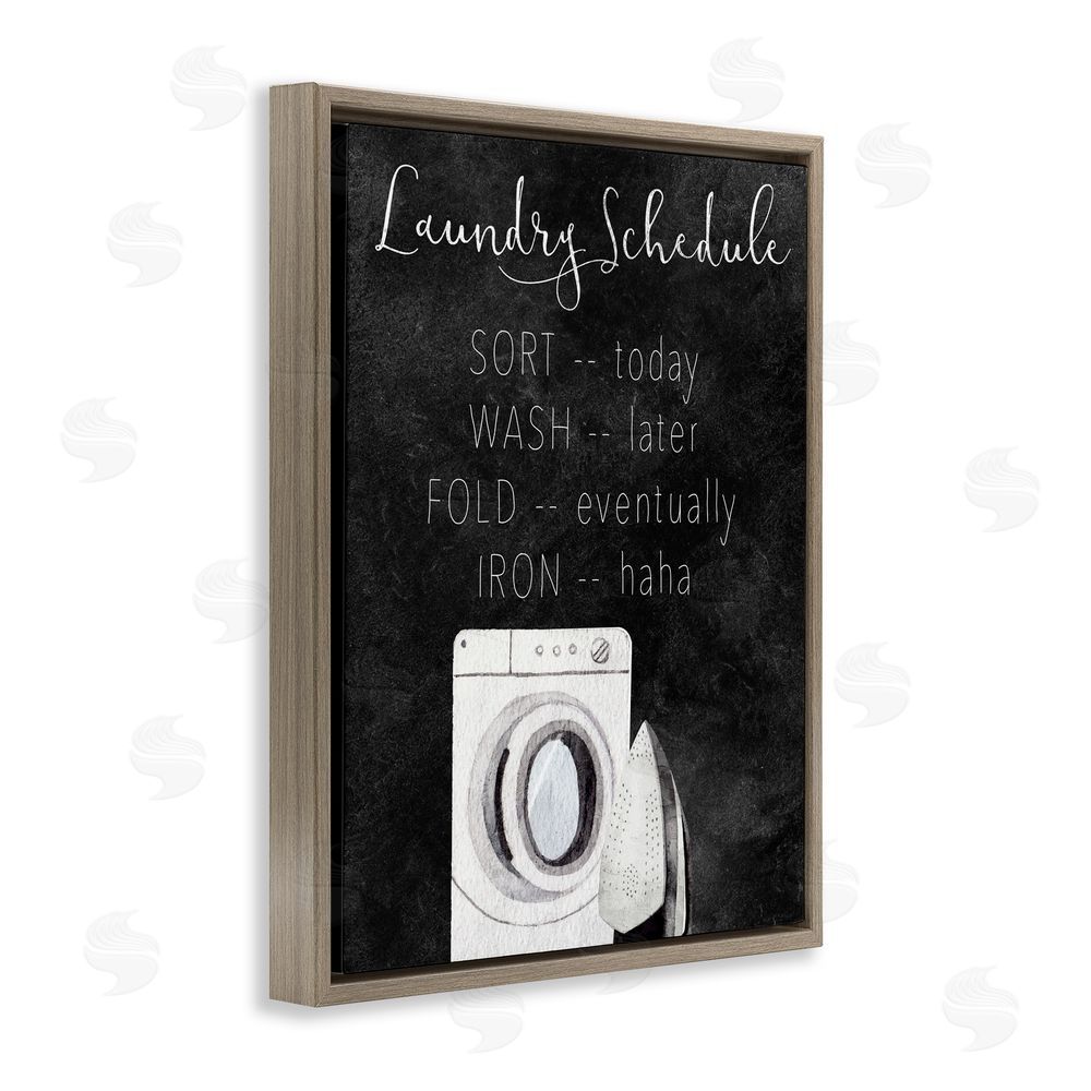 Kim Allen Lazy Laundry Schedule Humor Brown Floating Frame Canvas Wall Art Print