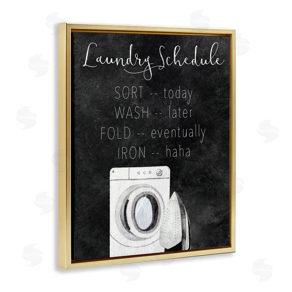 Kim Allen Lazy Laundry Schedule Humor Gold Floating Frame Canvas Wall Art Print